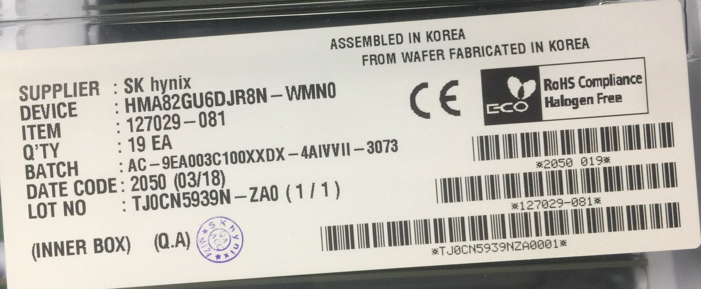 SK Hynix HMA82GU6DJR8N-WM 16GB DDR4 2933Mhz PC4-23400 1.2v 2Rx8 288Pin SODIMM For Single Memory Ram for Desktop