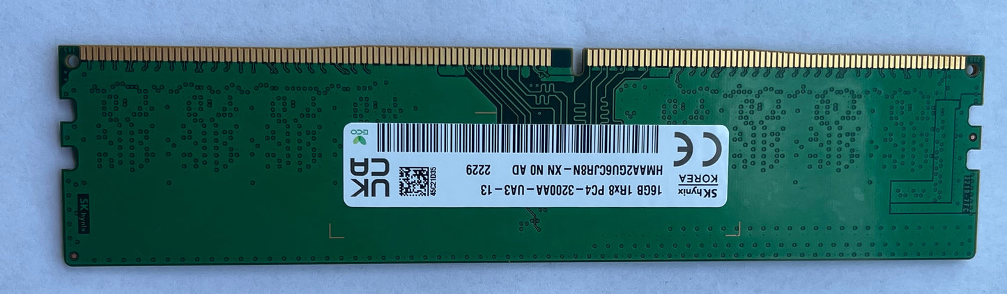 SKHynix HMAA2GU6CJR8N-XN 16GB DDR4 3200Mhz 1Rx8 PC4-25600 non-ECC Unbuffered CL22 288-Pin DIMM 1.2V Memory Module for Desktop