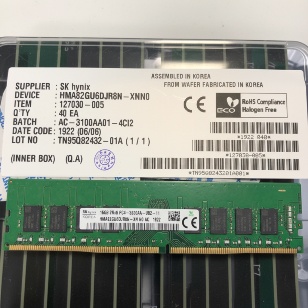 SK Hynix HMA82GU6DJR8N-XN 16GB DDR4 3200MHz 2Rx8 PC4-25600 non-ECC Unbuffered CL22 288-Pin DIMM 1.2V Memory Module for Desktop