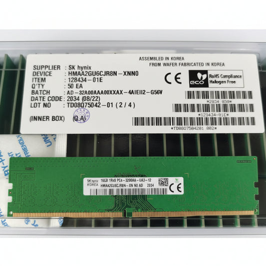 SKHynix HMAA2GU6CJR8N-XN 16GB DDR4 3200Mhz 1Rx8 PC4-25600 non-ECC Unbuffered CL22 288-Pin DIMM 1.2V Memory Module for Desktop