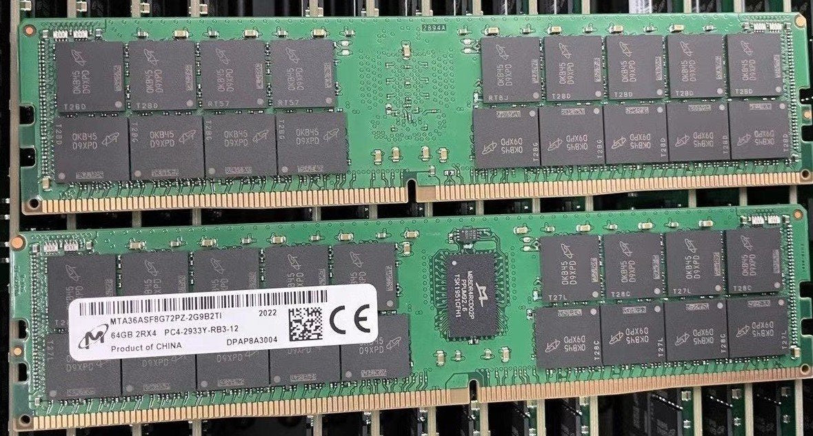 Micron MTA36ASF8G72PZ-2G9B2TI 64GB DDR4 2933Mhz PC4-23400 2Rx4 Ecc Registered CL21 288-Pin RDIMM 1.2V Memory Ram for Server