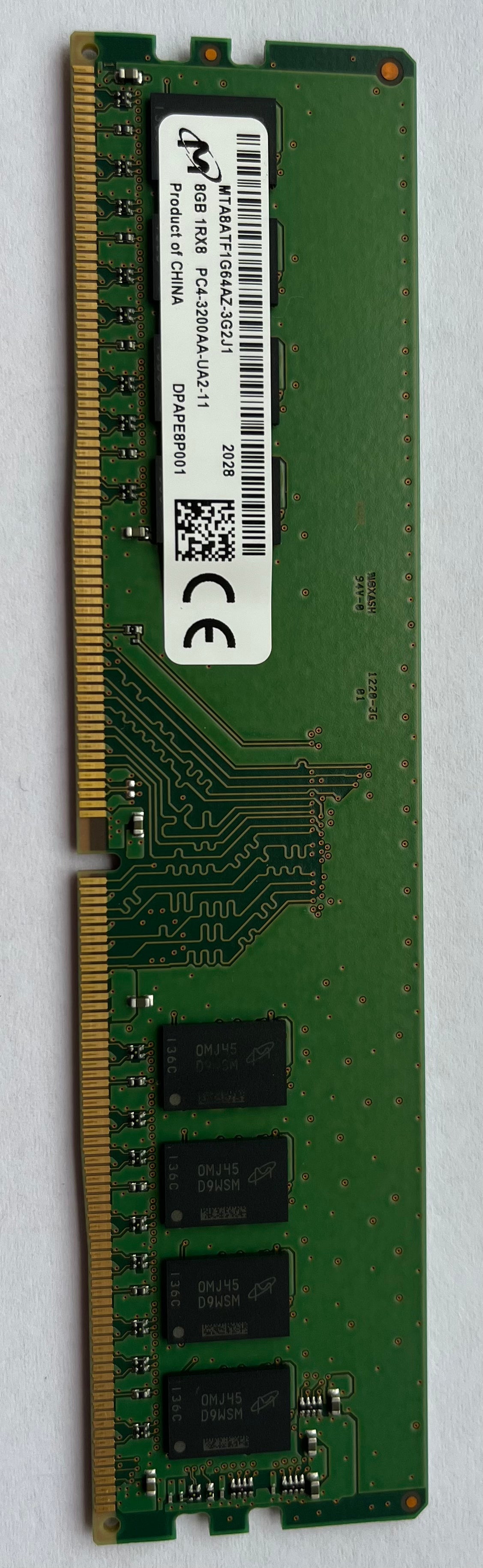 MICRON MTA8ATF1G64AZ-3G2J1 DDR4 8GB 3200Mhz 1Rx8 PC4-25600 DDR4-3200MHz non-ECC Unbuffered CL23 288-Pin UDIMM 1.2V Memory module for Desktop