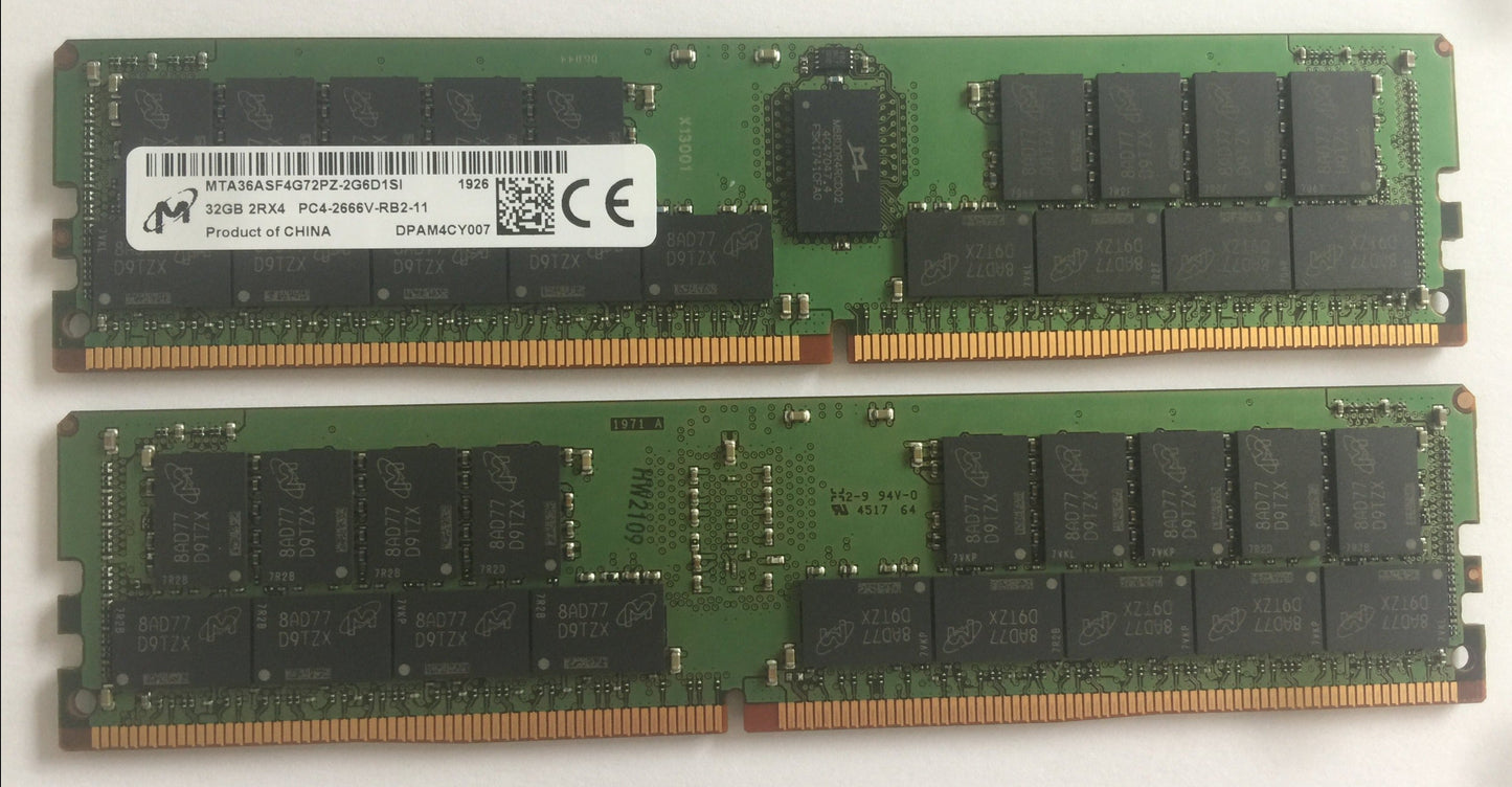 Micron MTA36ASF4G72PZ-2G6D1 32GB DDR4 2666MHz PC4-21300 Registered ECC CL19 288-Pin DIMM 1.2V Memory Module for Server